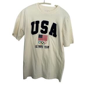 Team USA T-Shirt Crew Neck Graphic Print Short Sleeves Cream Size Small